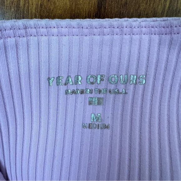 Year of Ours Pink Ribbed Veronica Crossover Waist Leggings Size M - Picture 5 of 6